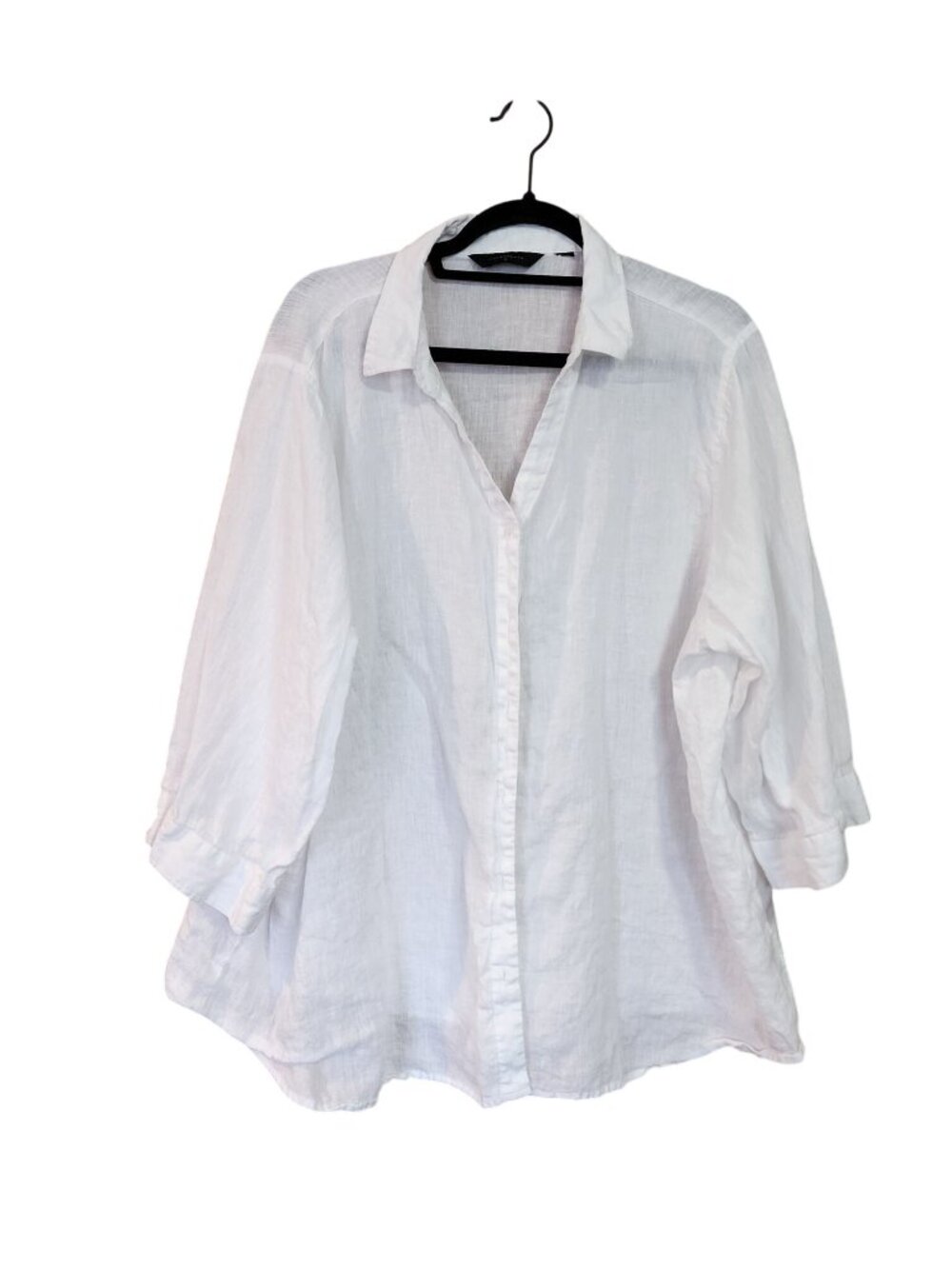 Investments II White Linen Button Up Blouse Womens